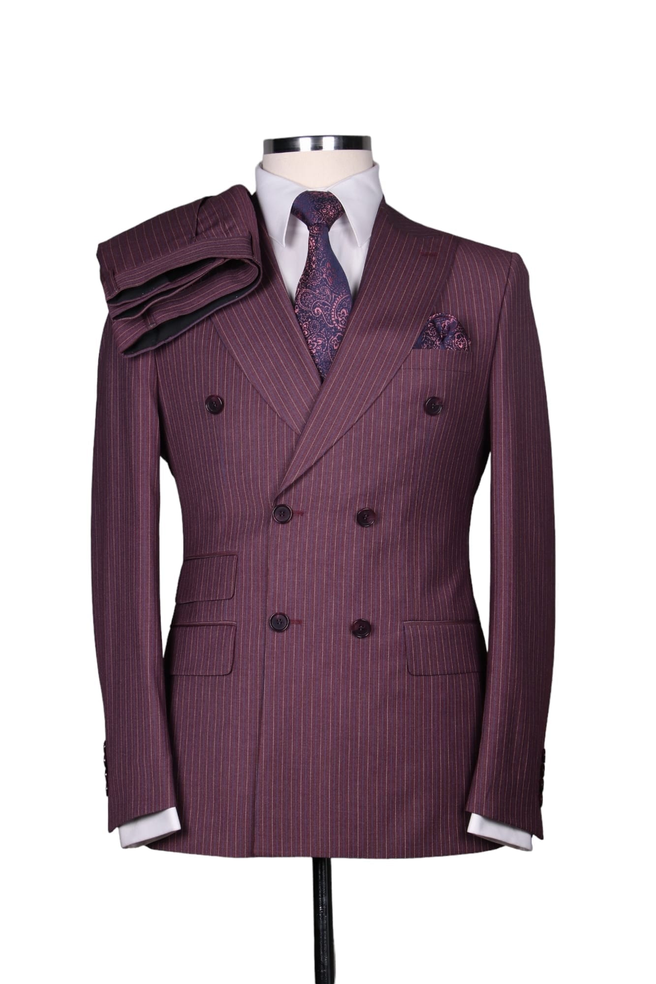 Red Striped Double Breasted Suit 6 Buttons