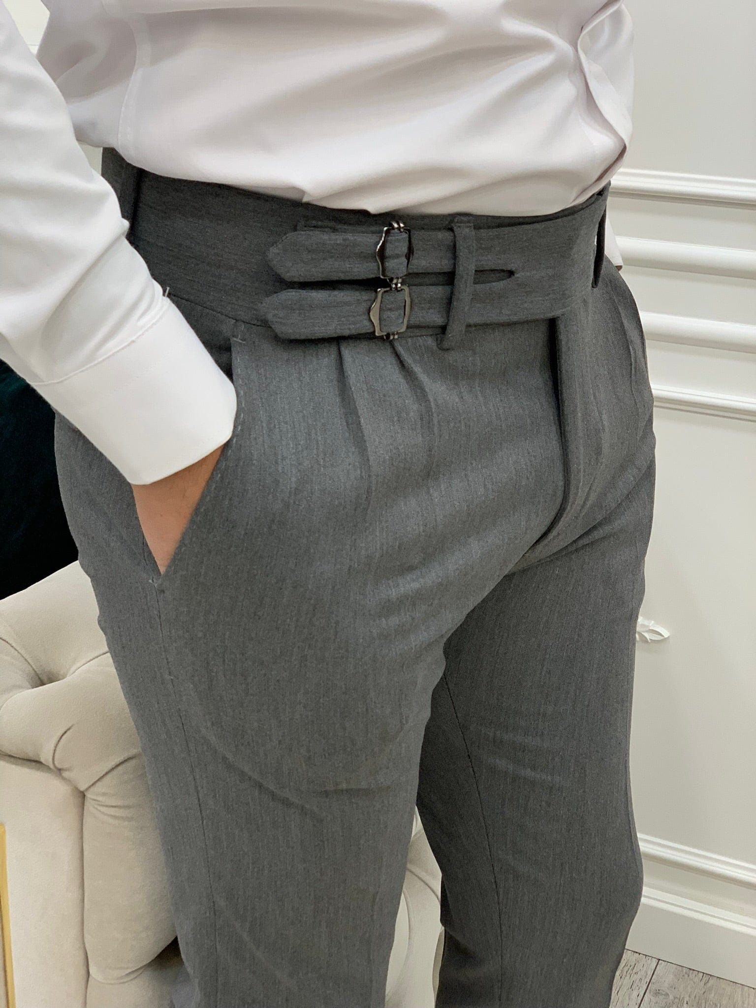 Parez Grey Buckle Pants