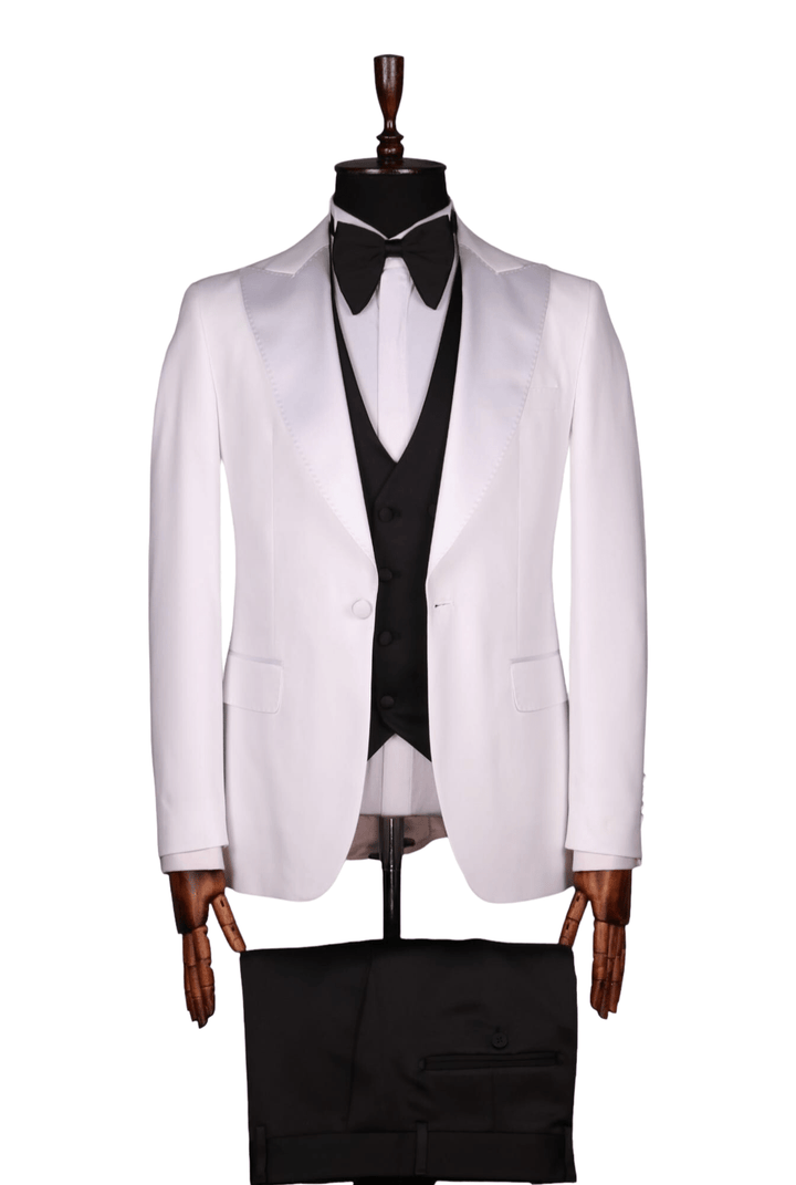 Ensemble smoking 3 pièces blanc et pantalon de mariage noir SMOKINGS MOUBARAK SHOP