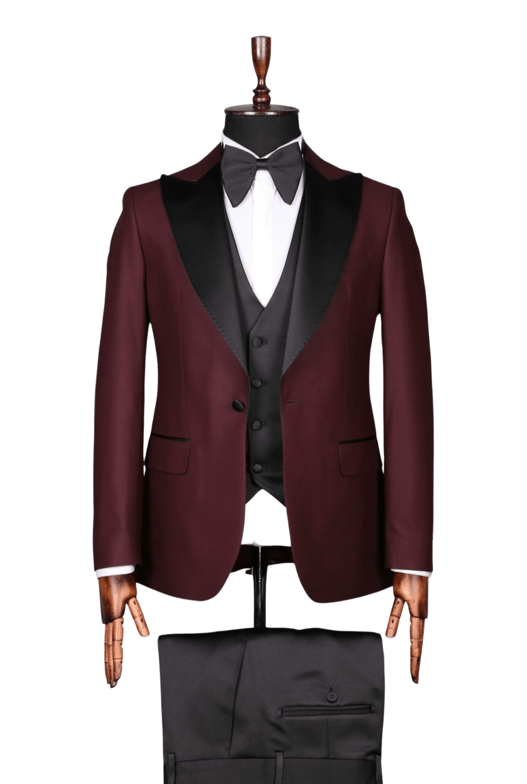 Ensemble smoking 3 pièces rouge et pantalon de mariage noir SMOKINGS MOUBARAK SHOP