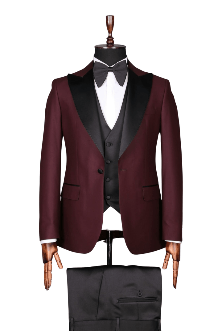 Ensemble smoking 3 pièces rouge et pantalon de mariage noir SMOKINGS MOUBARAK SHOP