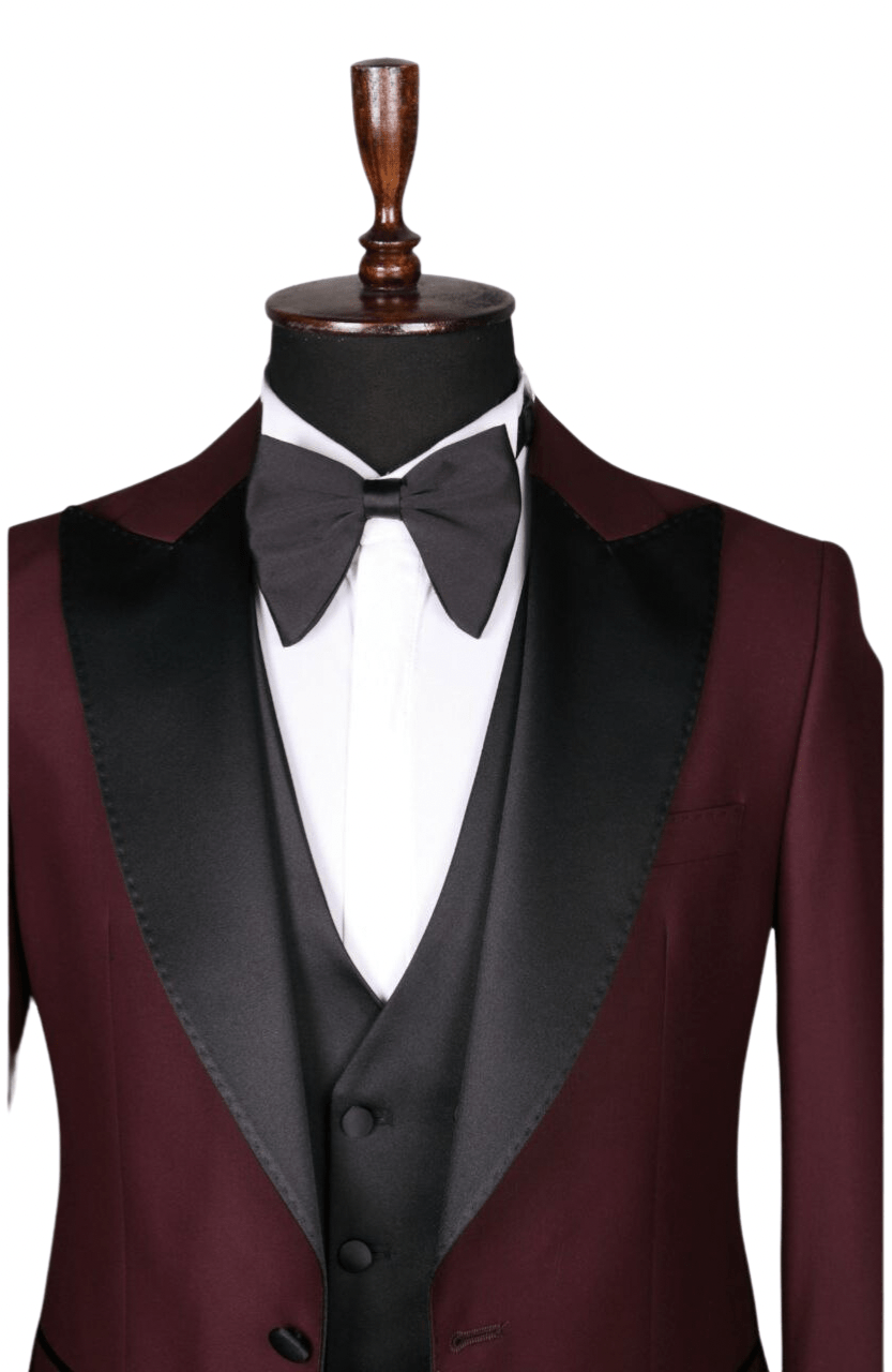 Ensemble smoking 3 pièces rouge et pantalon de mariage noir SMOKINGS MOUBARAK SHOP