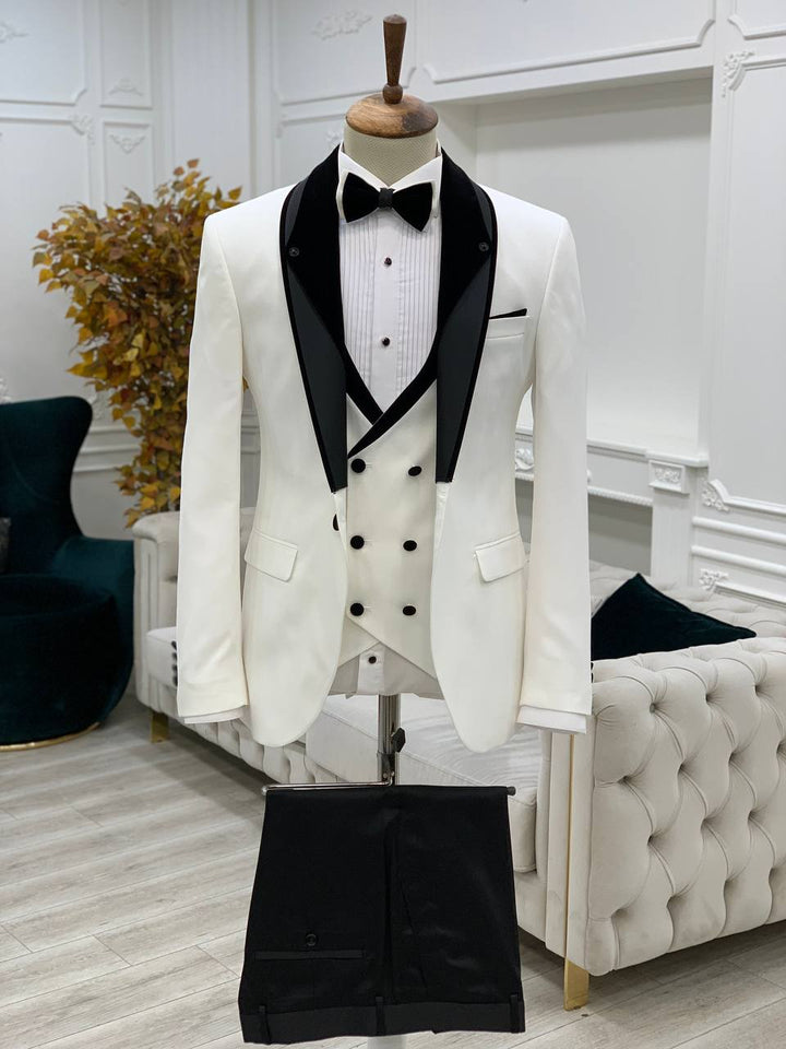 Ensemble smoking blanc et pantalon de mariage noir SMOKINGS MOUBARAK SHOP