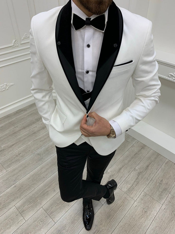 Ensemble smoking blanc et pantalon de mariage noir SMOKINGS MOUBARAK SHOP