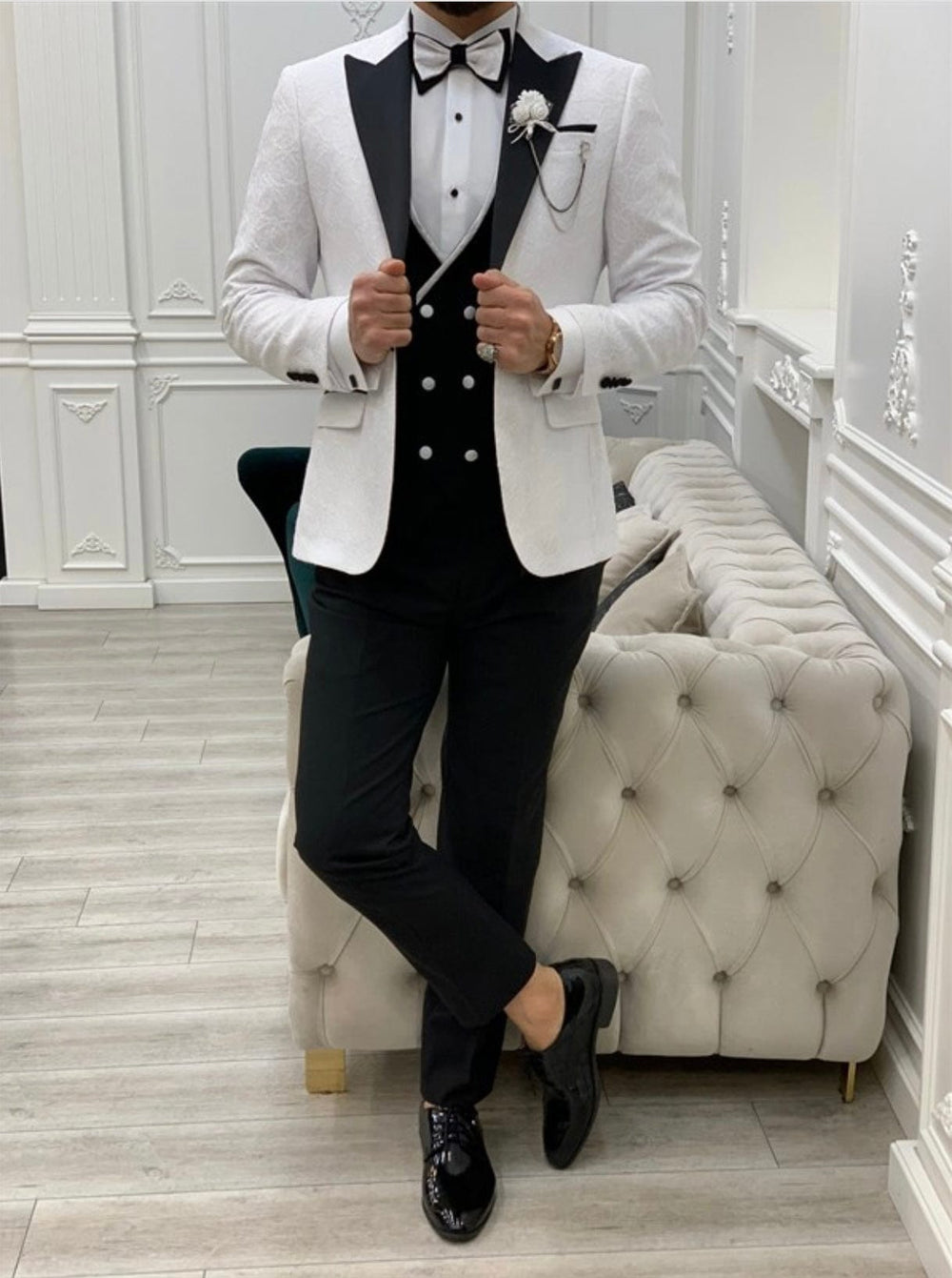 Ensemble smoking blanc noir et pantalon de mariage SMOKINGS MOUBARAK SHOP