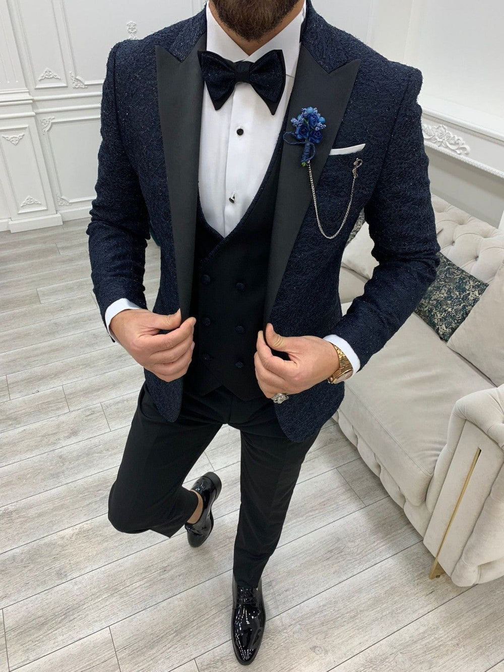 Ensemble smoking bleu et pantalon de mariage noir SMOKINGS MOUBARAK SHOP