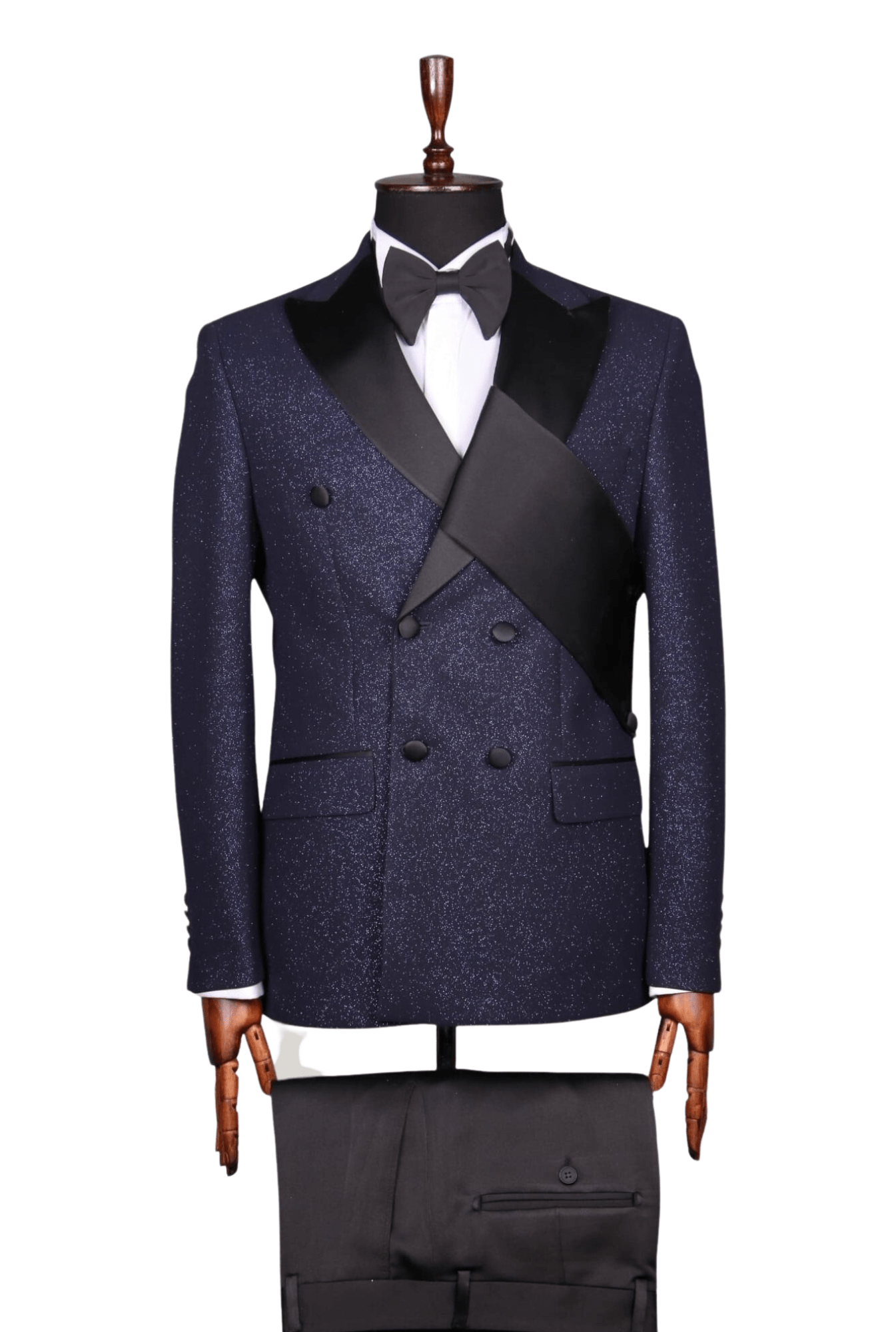Ensemble smoking croisé bleu et pantalon de mariage noir SMOKINGS MOUBARAK SHOP