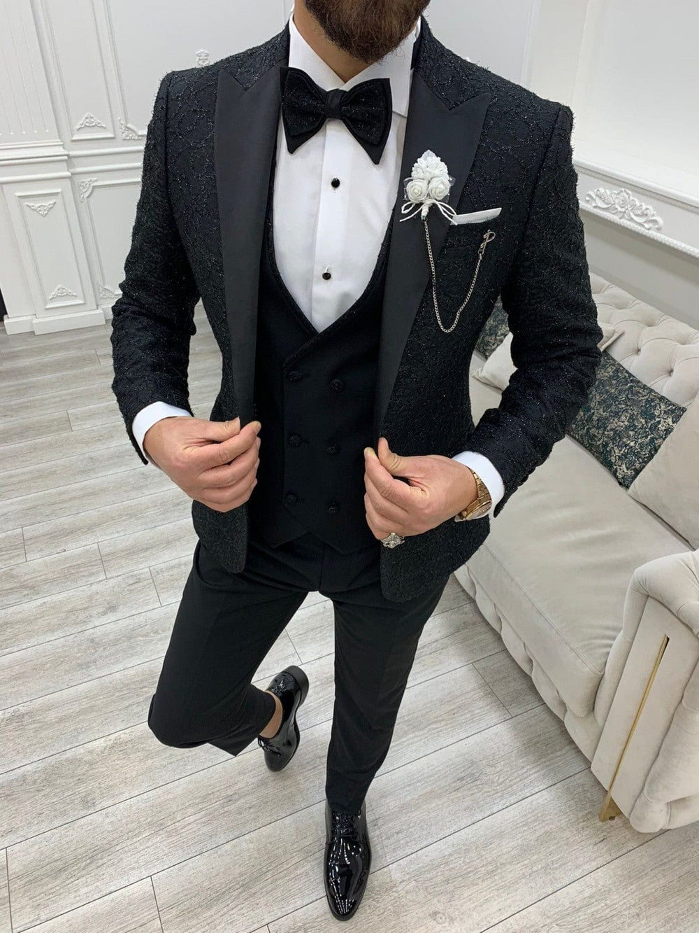 Ensemble smoking blanc et pantalon de mariage noir SMOKINGS MOUBARAK SHOP