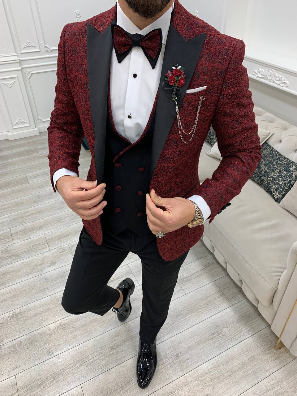 Ensemble smoking blanc noir et pantalon de mariage SMOKINGS MOUBARAK SHOP