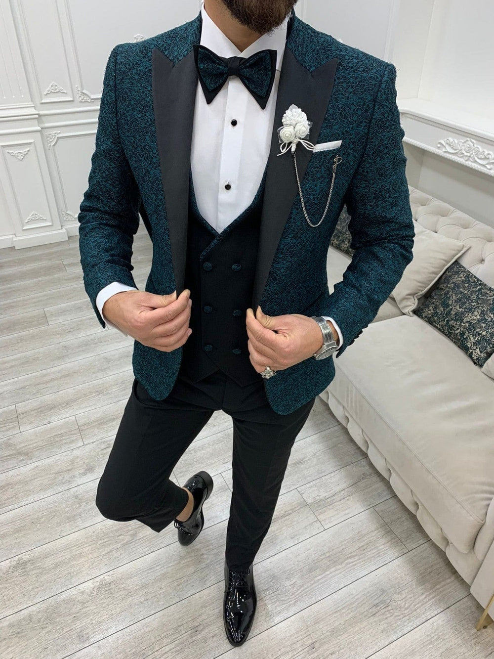 Ensemble smoking blanc et pantalon de mariage noir SMOKINGS MOUBARAK SHOP